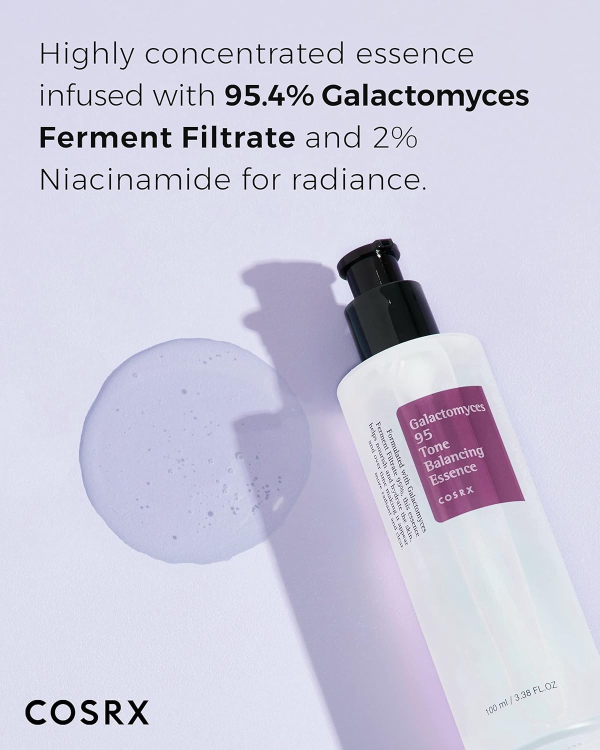 COSRX Galactomyces 95% Facial Essence, 100ml / 3.38 fl.oz | Daily Lightweight Korean Toner with 2% Niacinamide for Dull & Rough Skin | Korean Skin Care, Not Tested on Animals, Paraben Free